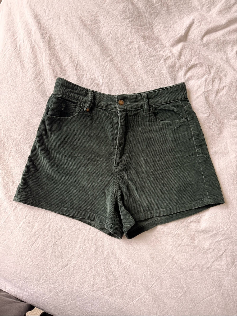 Thrills Dark Green High-Waist Corduroy Shorts